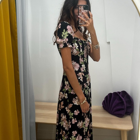 Floral Black Midi Pre-Fall Dress Small - Picture 2 of 4